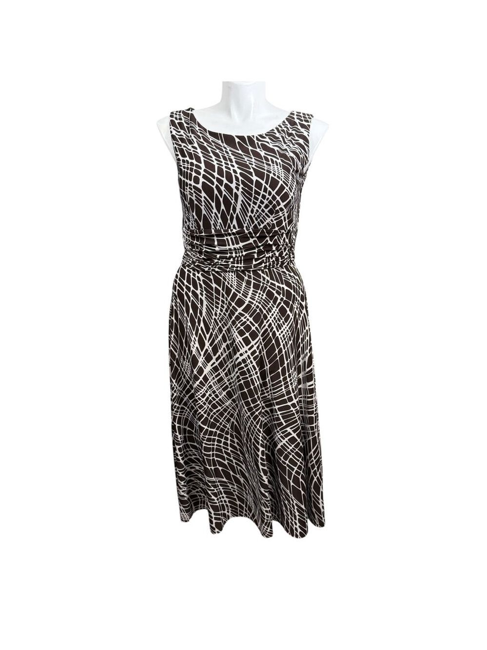 Perceptions New York Dress Size 12 Brown White Abstract Print Sleeveless